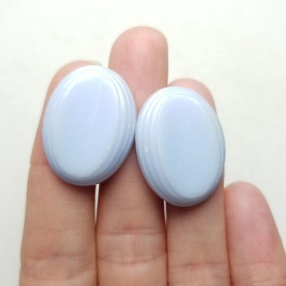 Vintage Light Blue Plastic Oval Stud Earrings, Tiered Design Edges, 80s Style - Picture 1 of 5